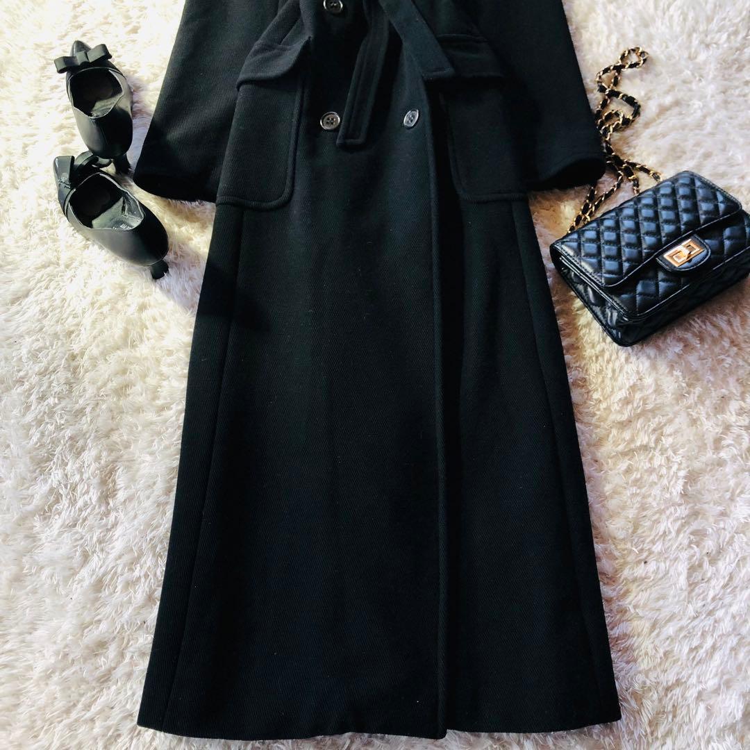 希少42✨美品 マックスマーラ ベルテッドコート 超マキシ丈 女優襟 ブラック