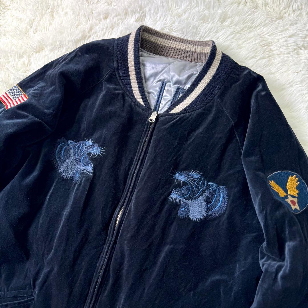 希少/XLサイズ✨AVIREX スカジャン　別珍　ベロア　キルティング　ワッペン