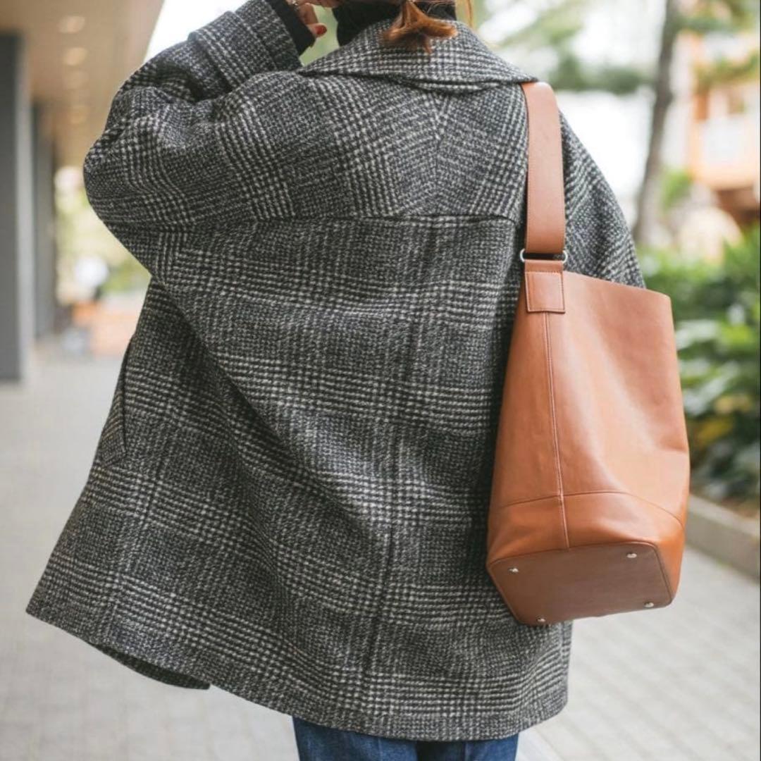 23AW✨Spick&Span Wスライバーチェックハーフコート ブラック