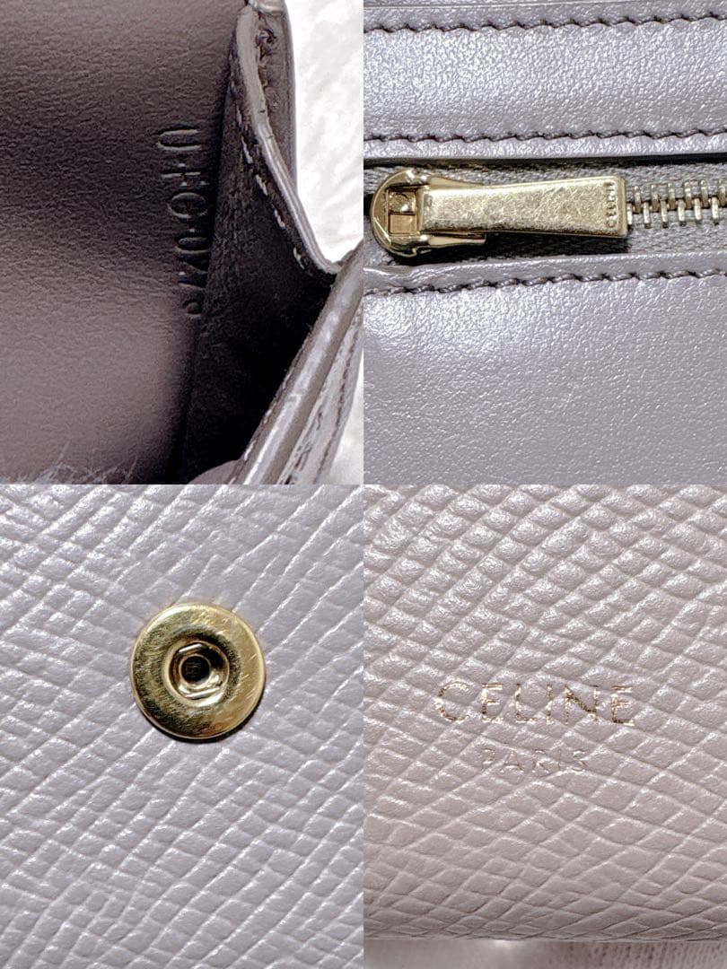 ♡美品♡セリーヌ 二つ折り財布 ミディアム ストラップ ウォレット ロゴ グレー