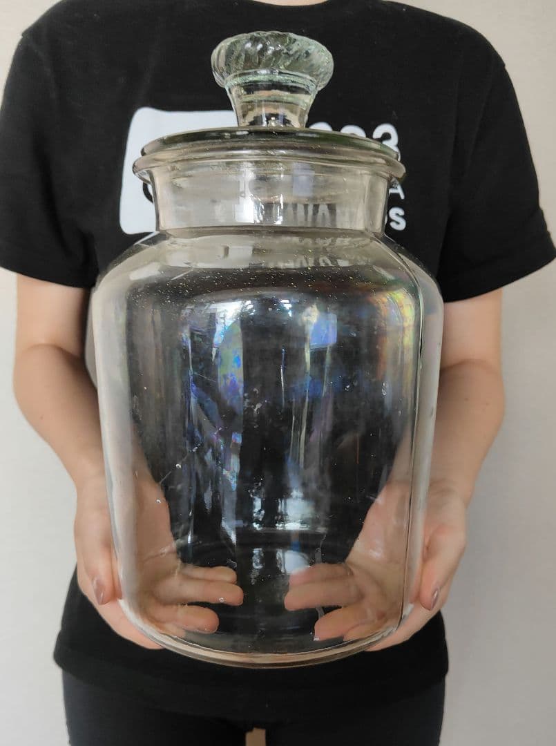 【希少】アンティーク 手吹きガラス 蓋付 硝子瓶 気泡 ゆらゆら 昭和レトロ