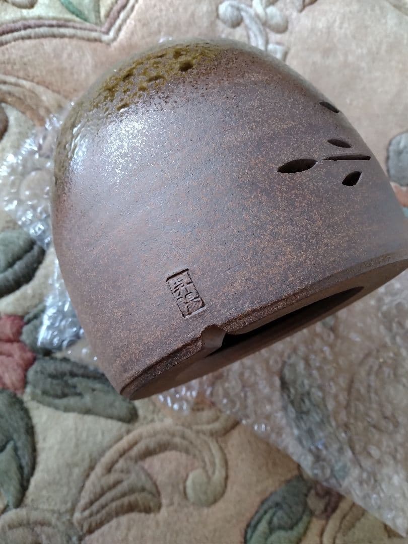 丹波　立杭焼　昇陽窯　陶器製ドーム型ランプ 花模様