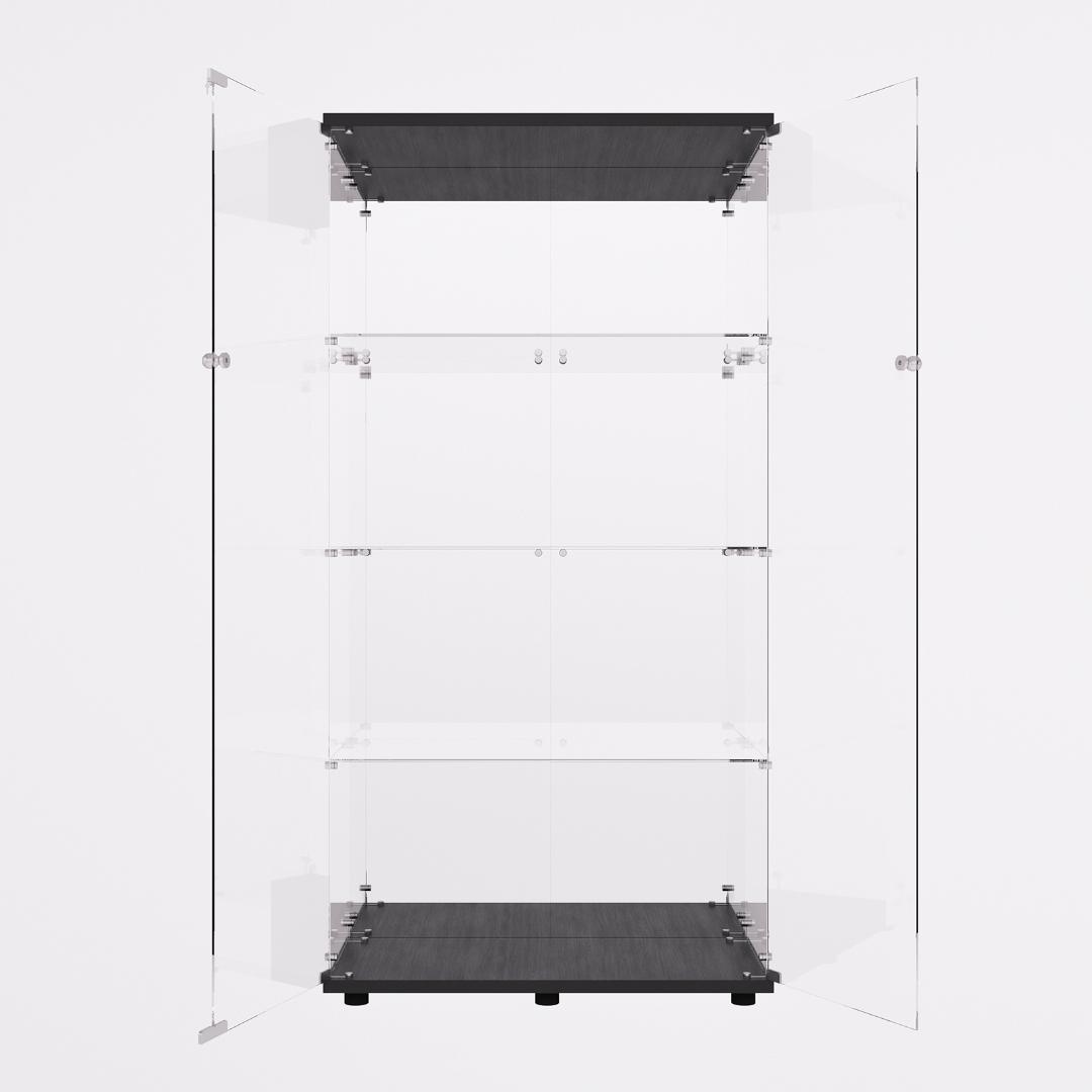 【新品】ガラスコレクションケース｜背面ミラー仕様｜4段両扉ワイド黒｜フィギュア棚