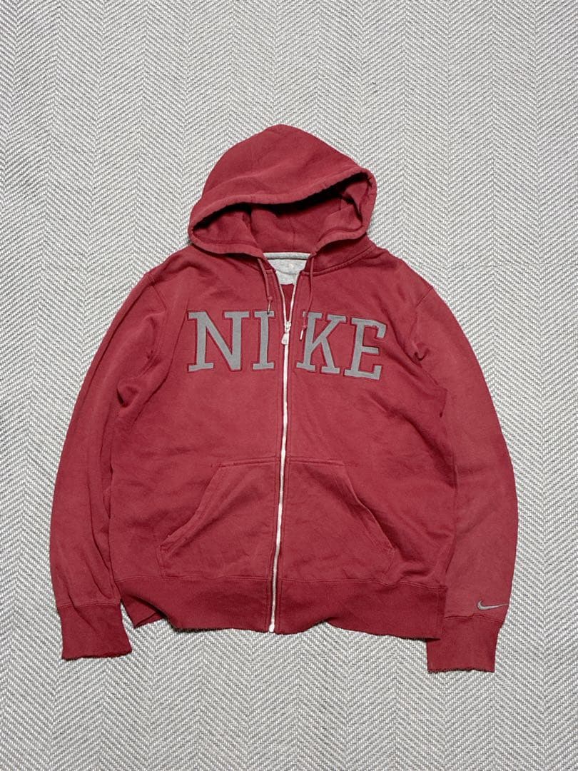 00's OLDNIKE ジップパーカー レッド テック 美品 刺繍 人気色