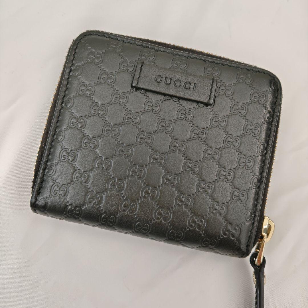 美品 　GUCCI　折財布　ブラック　マイクロシマ　ロゴ　フォック　ファスナー