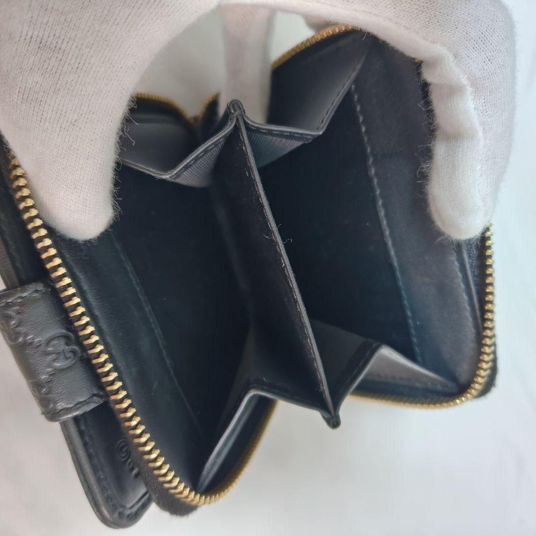 美品 　GUCCI　折財布　ブラック　マイクロシマ　ロゴ　フォック　ファスナー