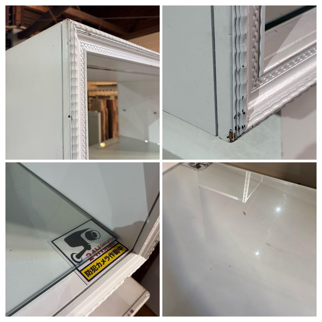 引取限定 ホワイト ガラスショーケース 店舗什器 インテリア 飾り棚 点灯確認済