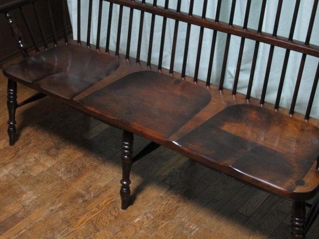 松本民芸家具 ミズメザクラ 楢 無垢材 513型 長ウィンザーチェアⅢ 3人掛け