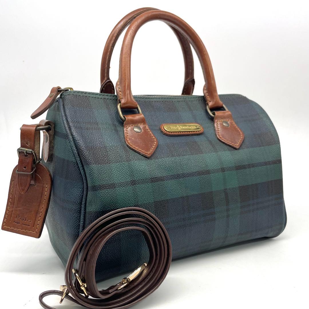 ラルフローレン ミニボストンバッグ ショルダー 2way チェック PVC 革