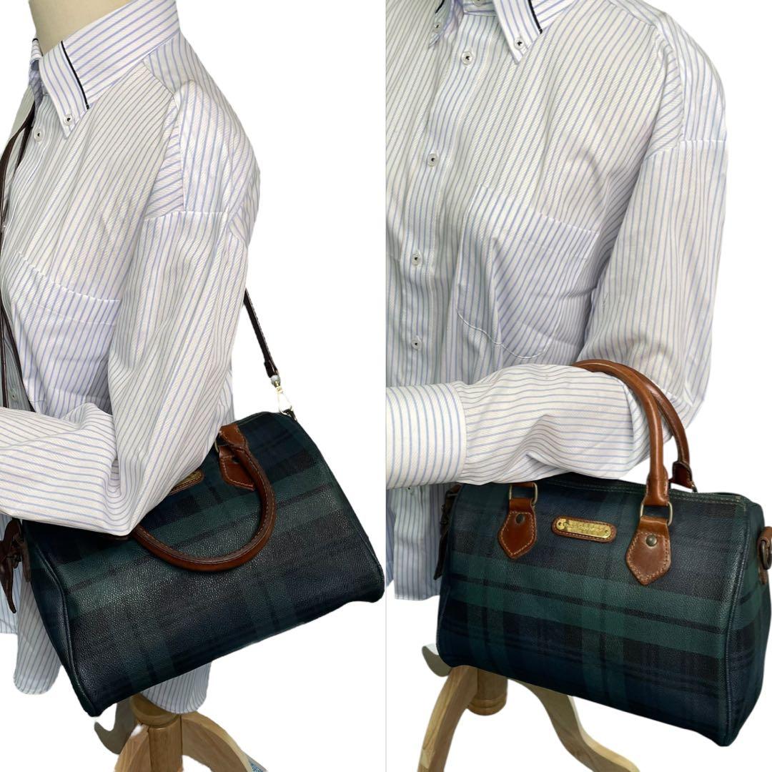 ラルフローレン ミニボストンバッグ ショルダー 2way チェック PVC 革