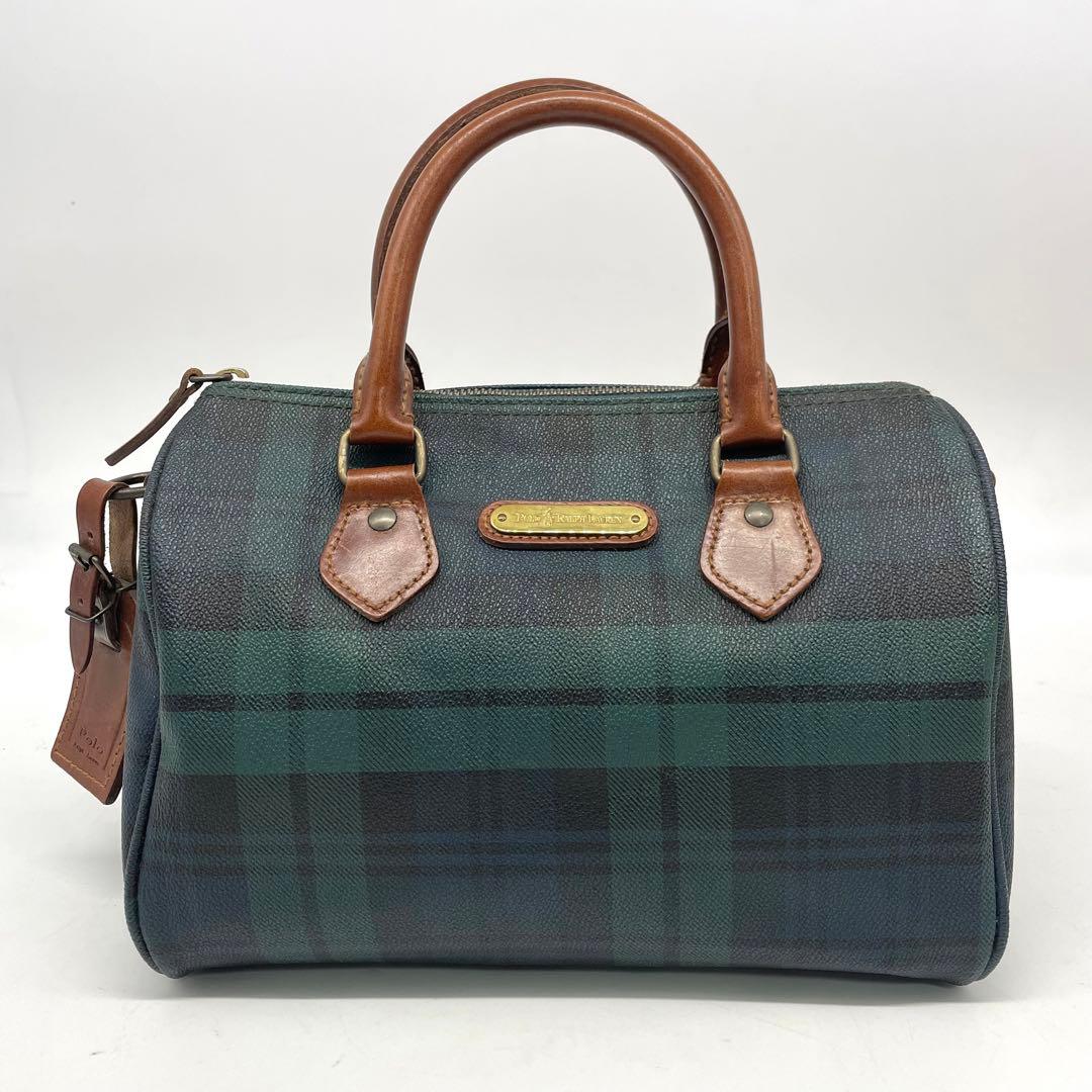 ラルフローレン ミニボストンバッグ ショルダー 2way チェック PVC 革