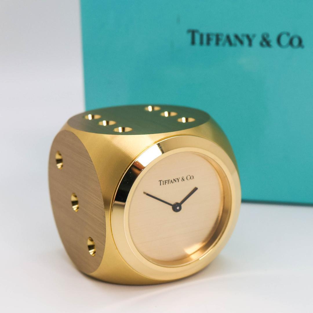 ジャンク品 Tiffany 置時計 サイコロ ゴールド テーブルクロック2464