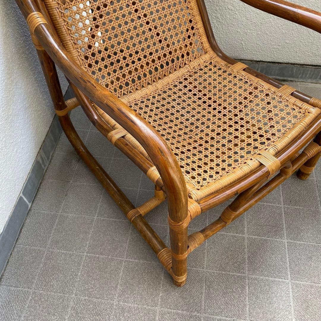 ヴィンテージ ラタン アームチェア 籐 ハイバックチェア