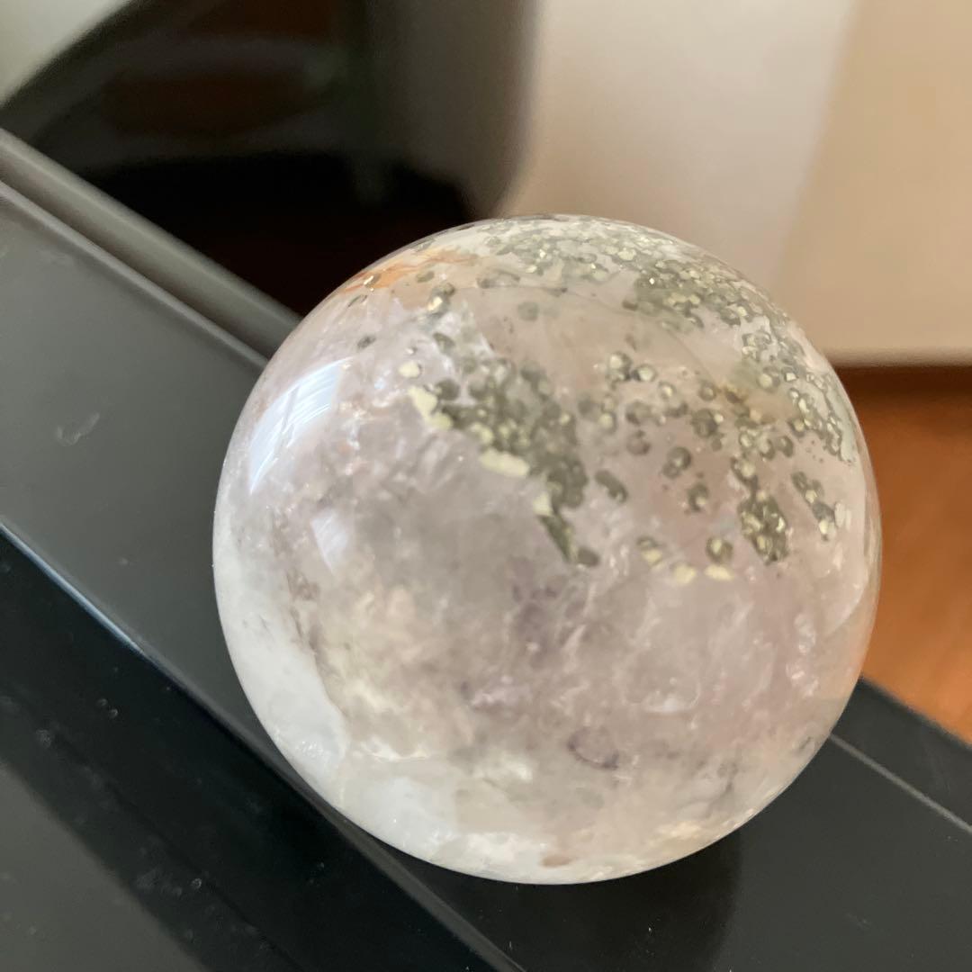コレクションに！パイライトインフローライト　スフィア　天然石置物　C154