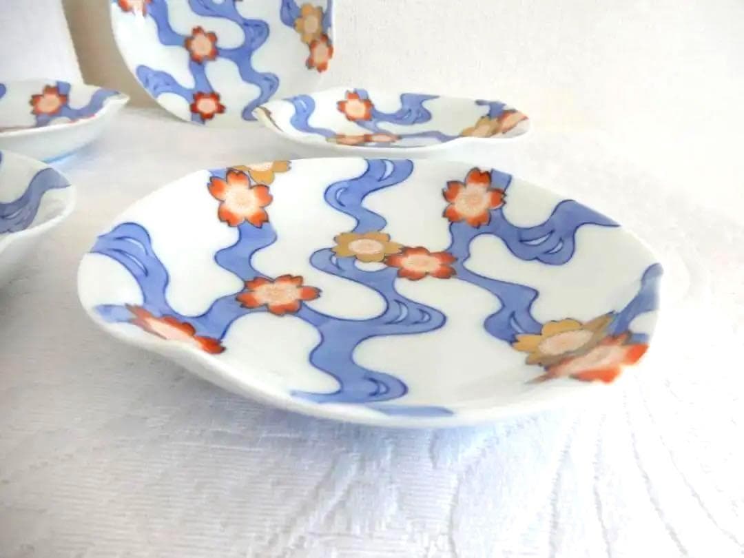 廃番希少　深川製磁【川に桜】銘々皿　取り皿　5枚　新品♬