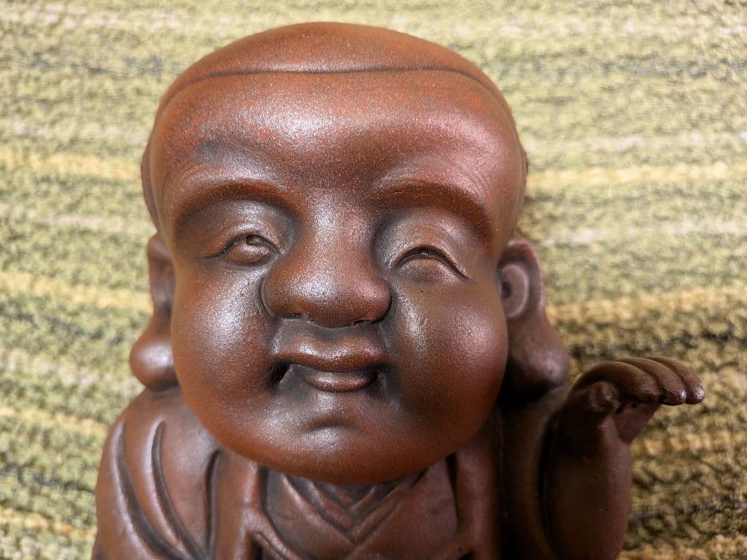 No.17備前焼福助人形の置物A2、古備前福助人形、縁起物、商売の神様・お守り、