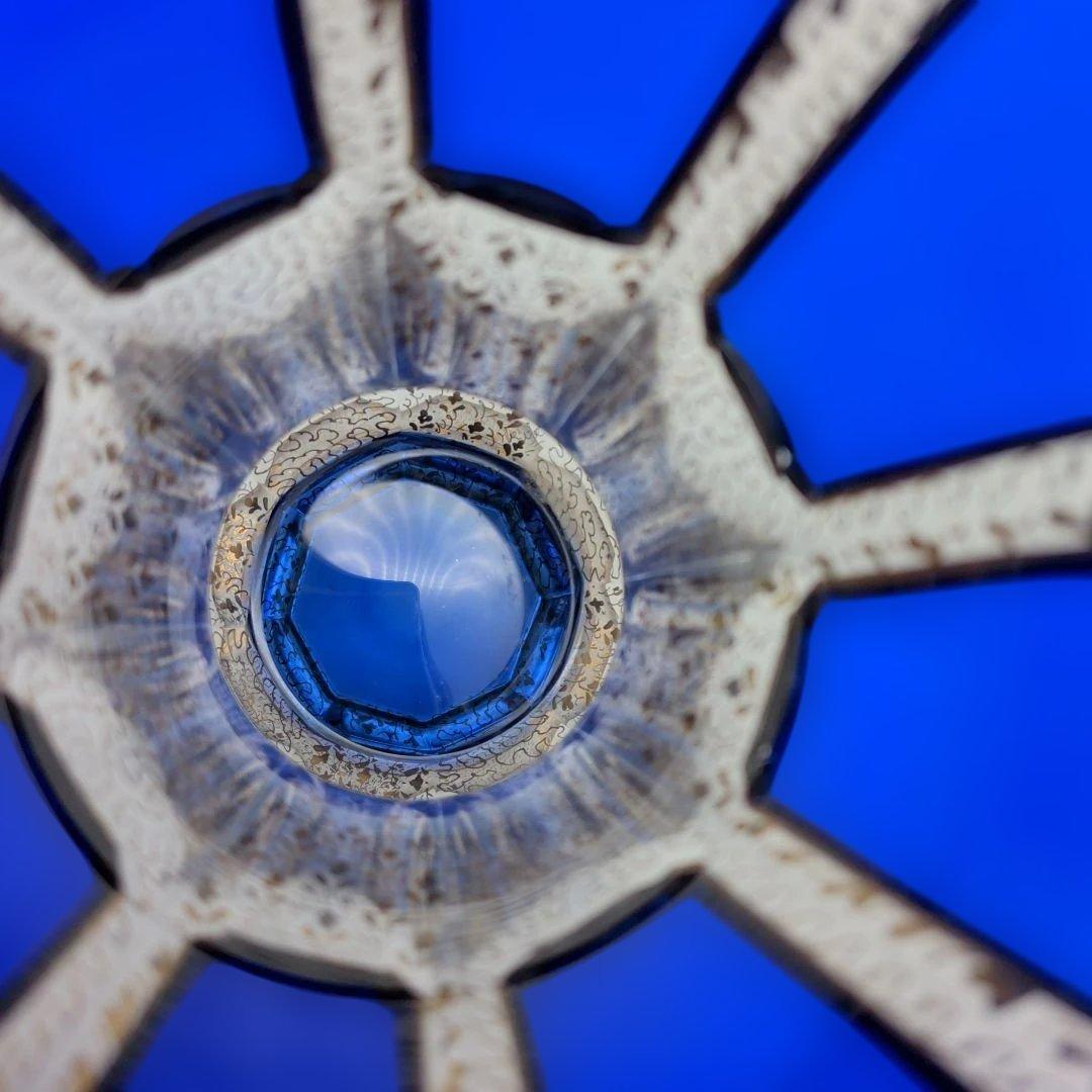 ボヘミアガラス ボヘミアングラス 金彩コバルトブルー フラワーベース 花瓶 花器