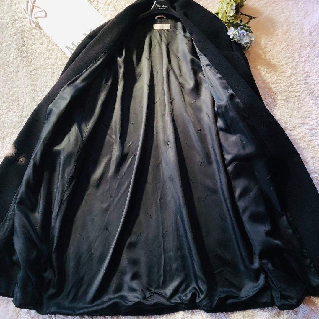希少42大きめ✨マックスマーラ ガウンコート マキシ カシミヤ ビッグカラー 黒