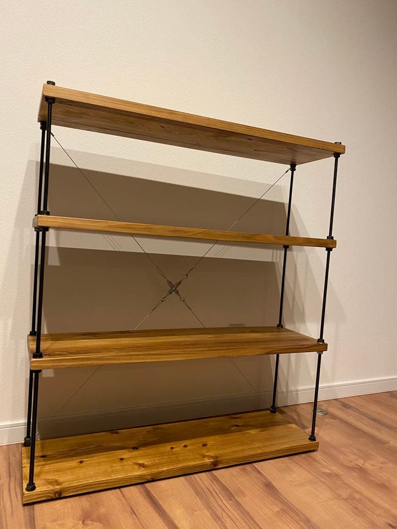 幅80cm☆ワイヤークロス 木製ラック☆食器棚☆木製シェルフ☆アイアンラック