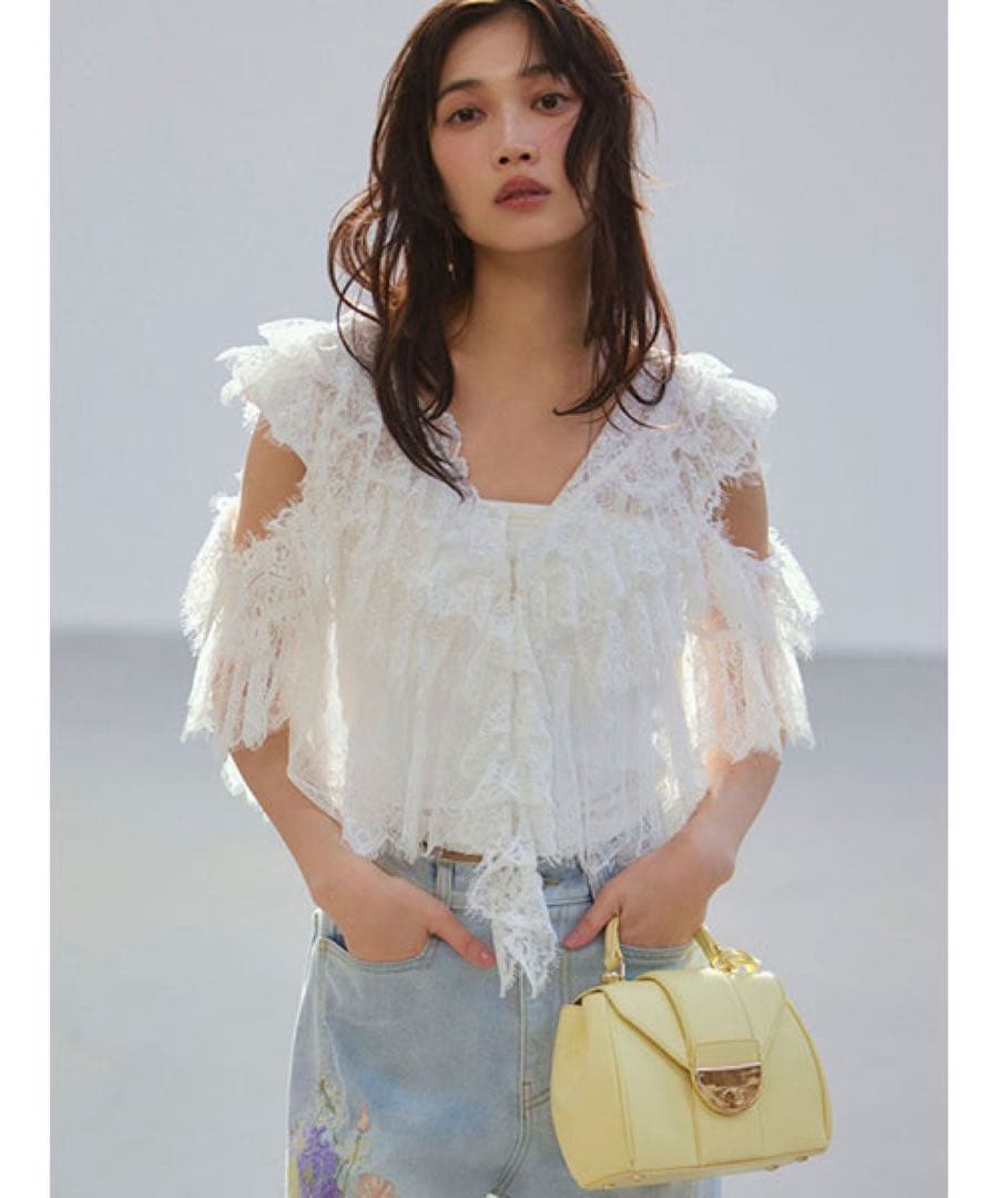 FRAY I.D レースギャザーショートブラウス