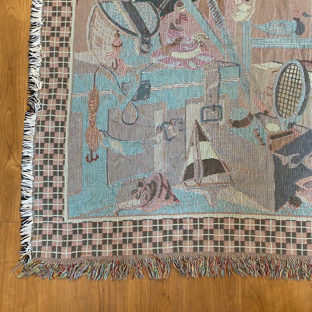 USA柄　ゴブラン調　ヴィンテージラグ　両面配色　アメリカン