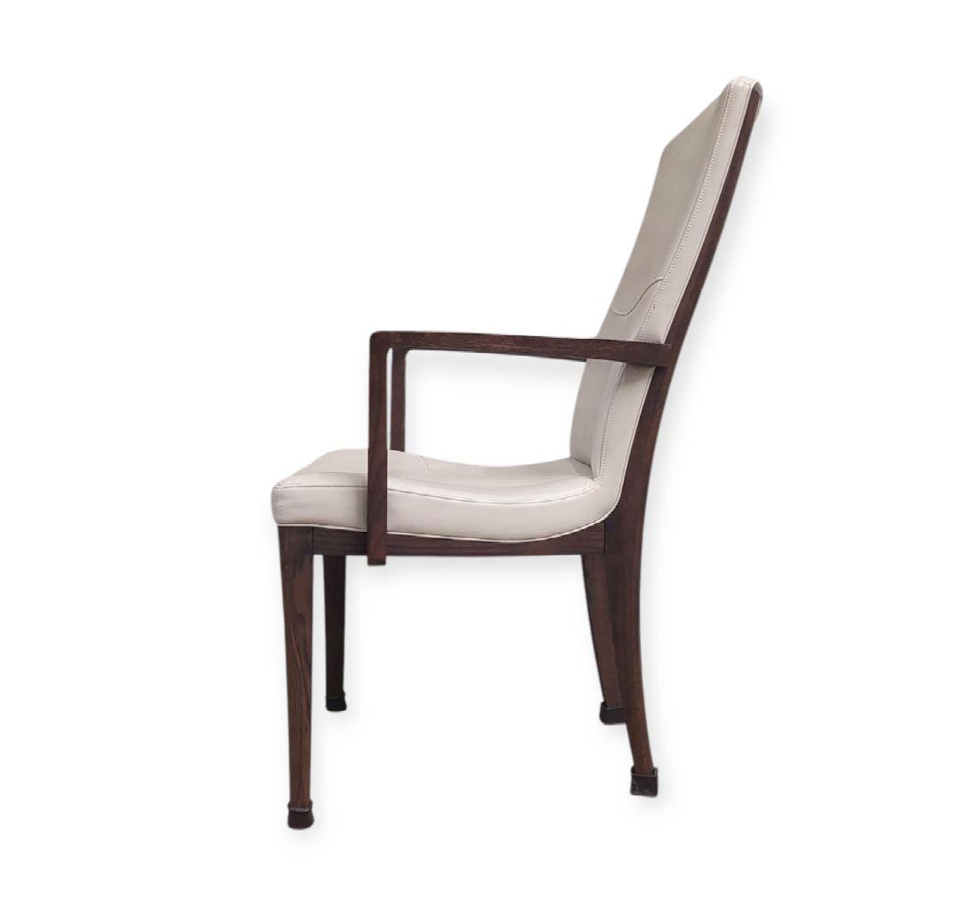 カリモク家具 アームチェア ダイニング パールホワイト 肘付椅子 本革