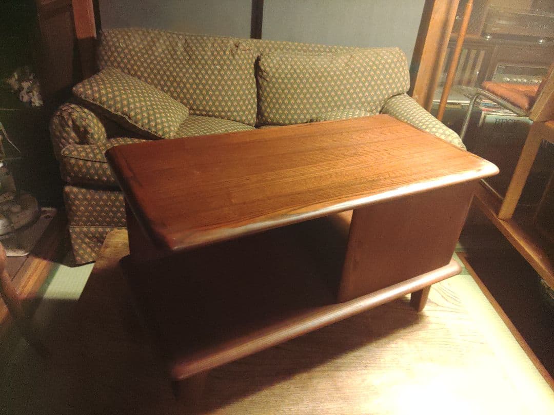 希少　ミッドセンチュリー コーヒーテーブル　無垢　キャビネット　シェルフ