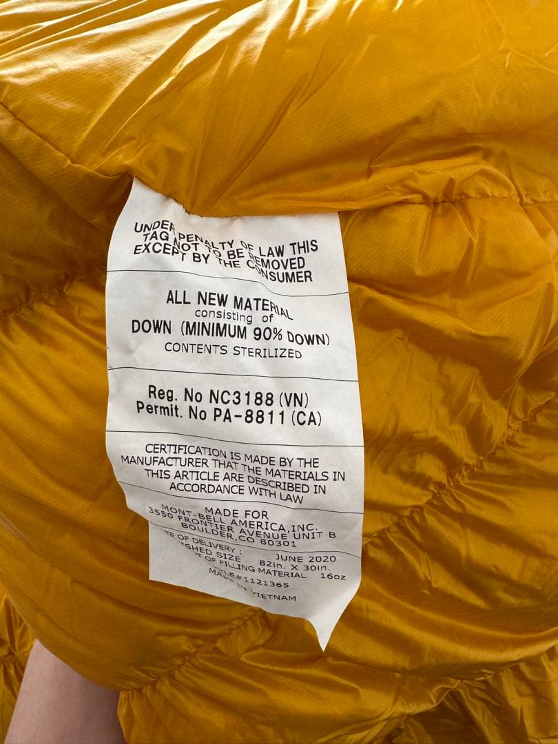 モンベル寝袋 ダウンハガー800＃2ロング サンフラワーR/ZIP