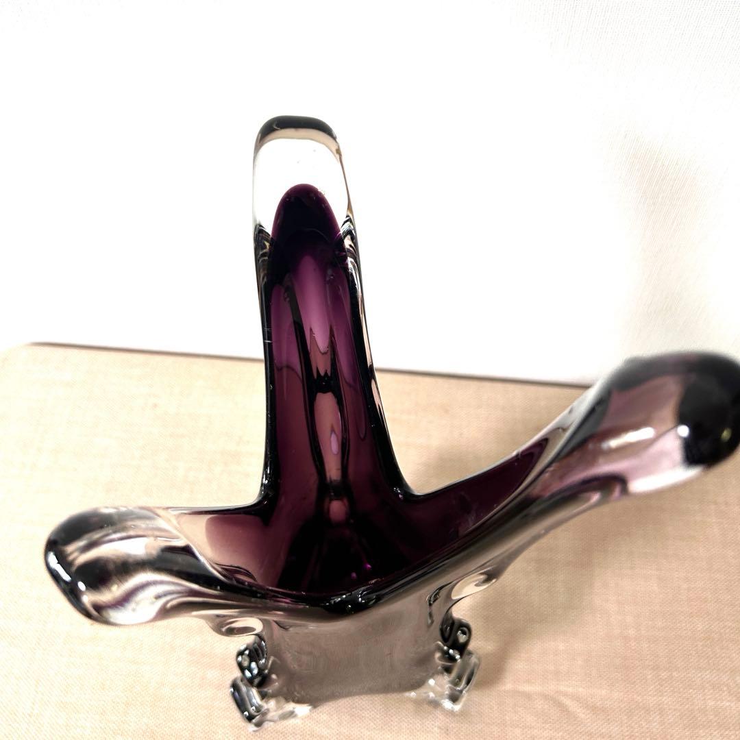 紫と透明のガラス花瓶 アートガラス