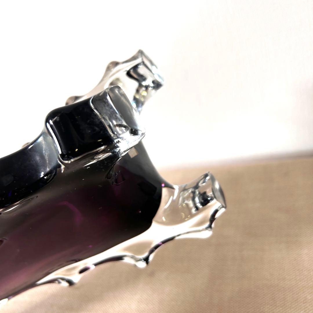 紫と透明のガラス花瓶 アートガラス