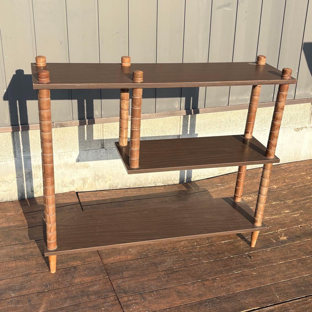 昭和レトロ ミッドセンチュリー 3段 木製階段ラック 飾り棚 古道具 古家具