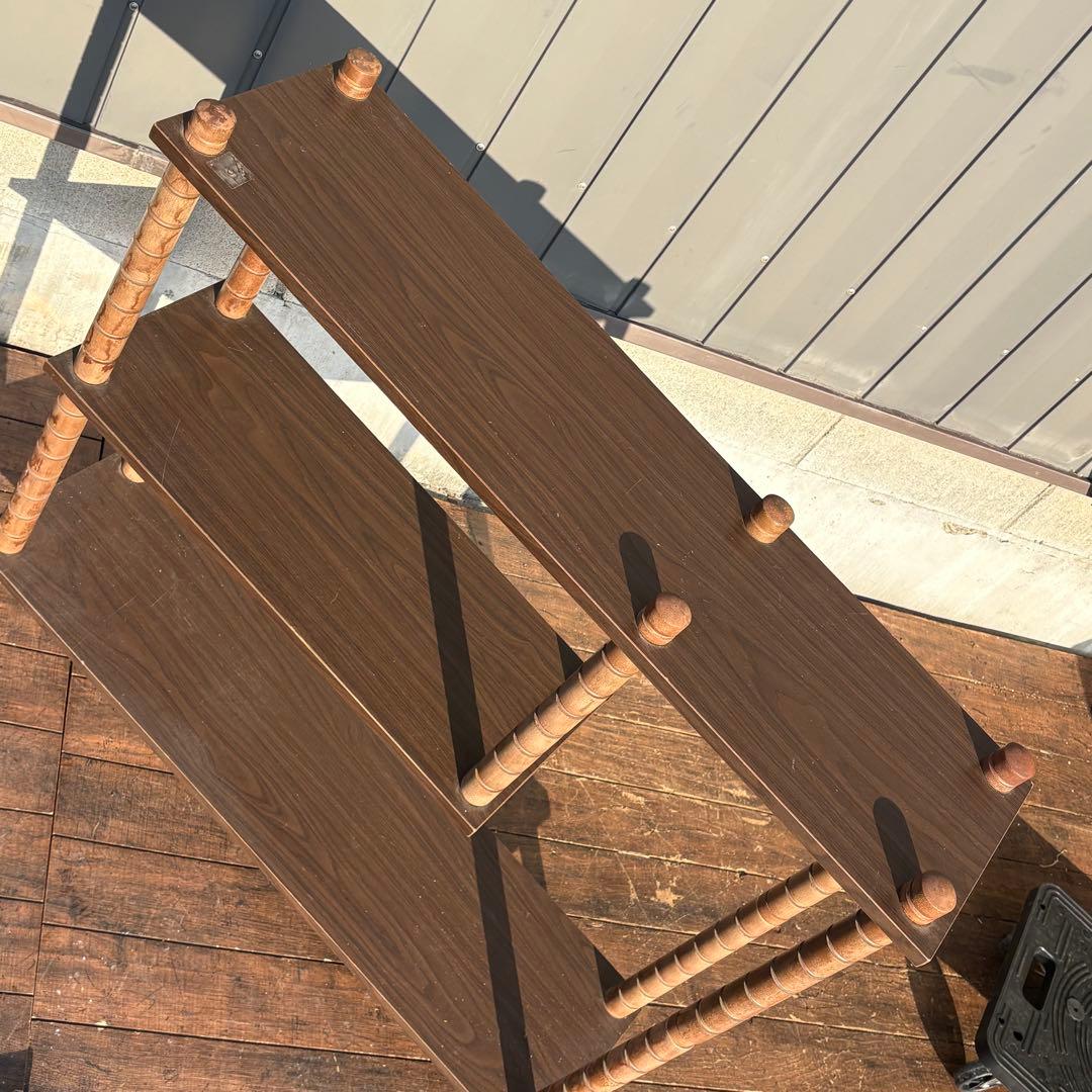 昭和レトロ ミッドセンチュリー 3段 木製階段ラック 飾り棚 古道具 古家具