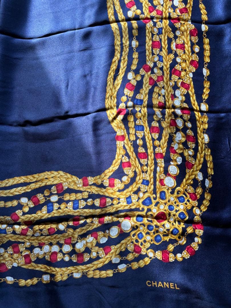 CHANEL ジュエリープリント スカーフ ネイビー