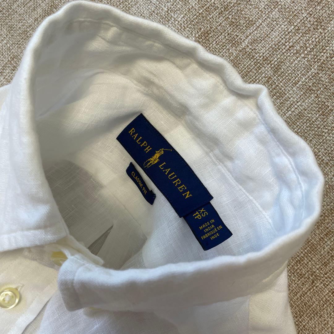 ラルフローレン レディース ホワイト ポニー刺繍 半袖 リネンシャツ XSサイズ