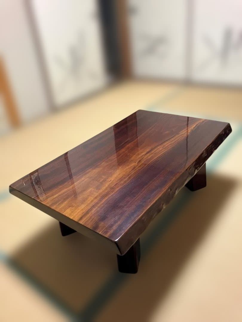 《希少》鈴木家具の天然無垢・高級銘木一枚板座卓（ローテーブル）・光沢仕上げ 和室