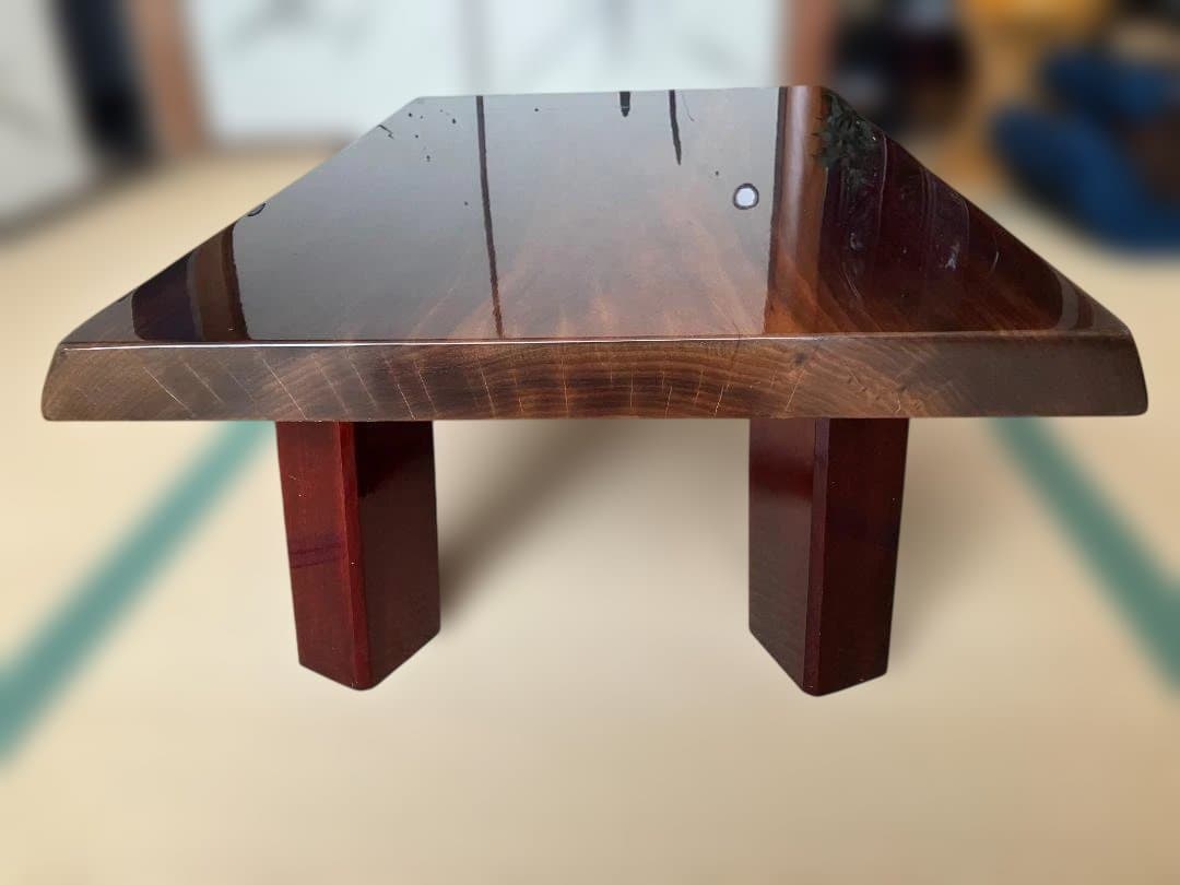 《希少》鈴木家具の天然無垢・高級銘木一枚板座卓（ローテーブル）・光沢仕上げ 和室