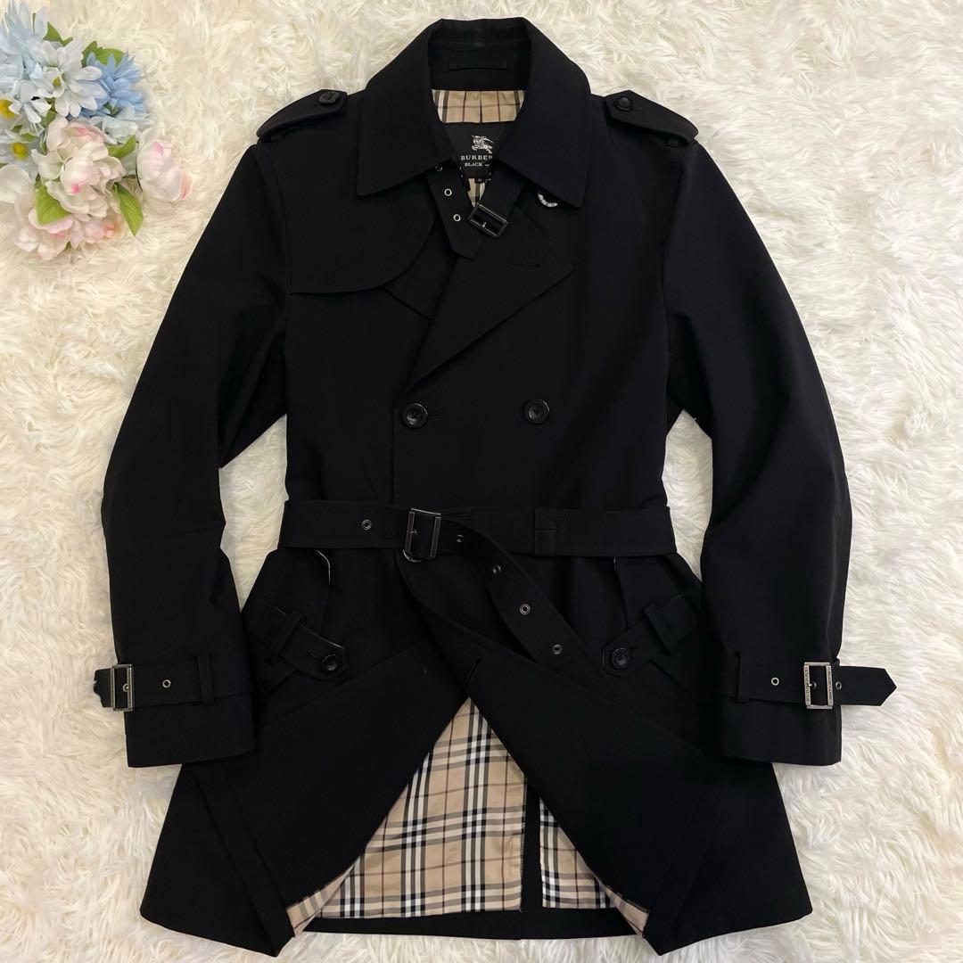 美品 BURBERRY ブラックレーベル ノバチェック トレンチコート ブラック