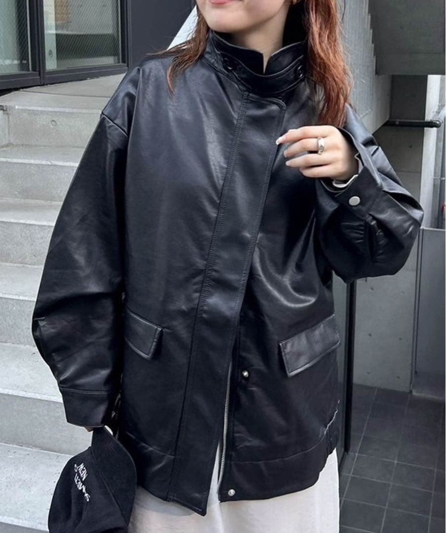 mystic フェイクレザーブルゾン