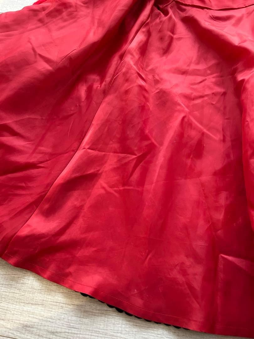 アンジェリックプリティ　赤 ファー付きリボンAラインコート　金ボタン　ロリータ