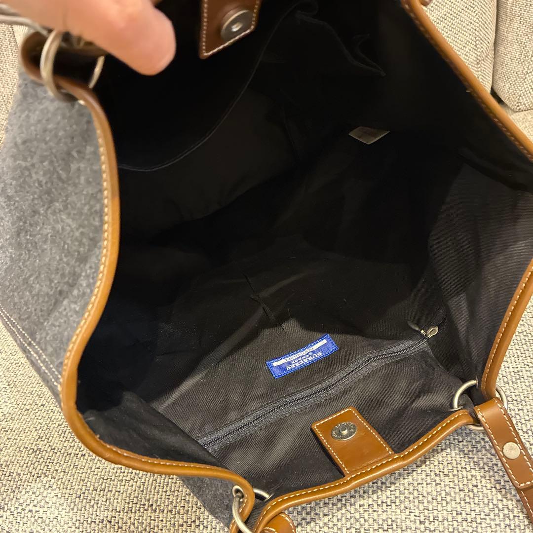 美品！バーバリーブルーレーベル　ウールトート　ノバチェック　チャコールグレー