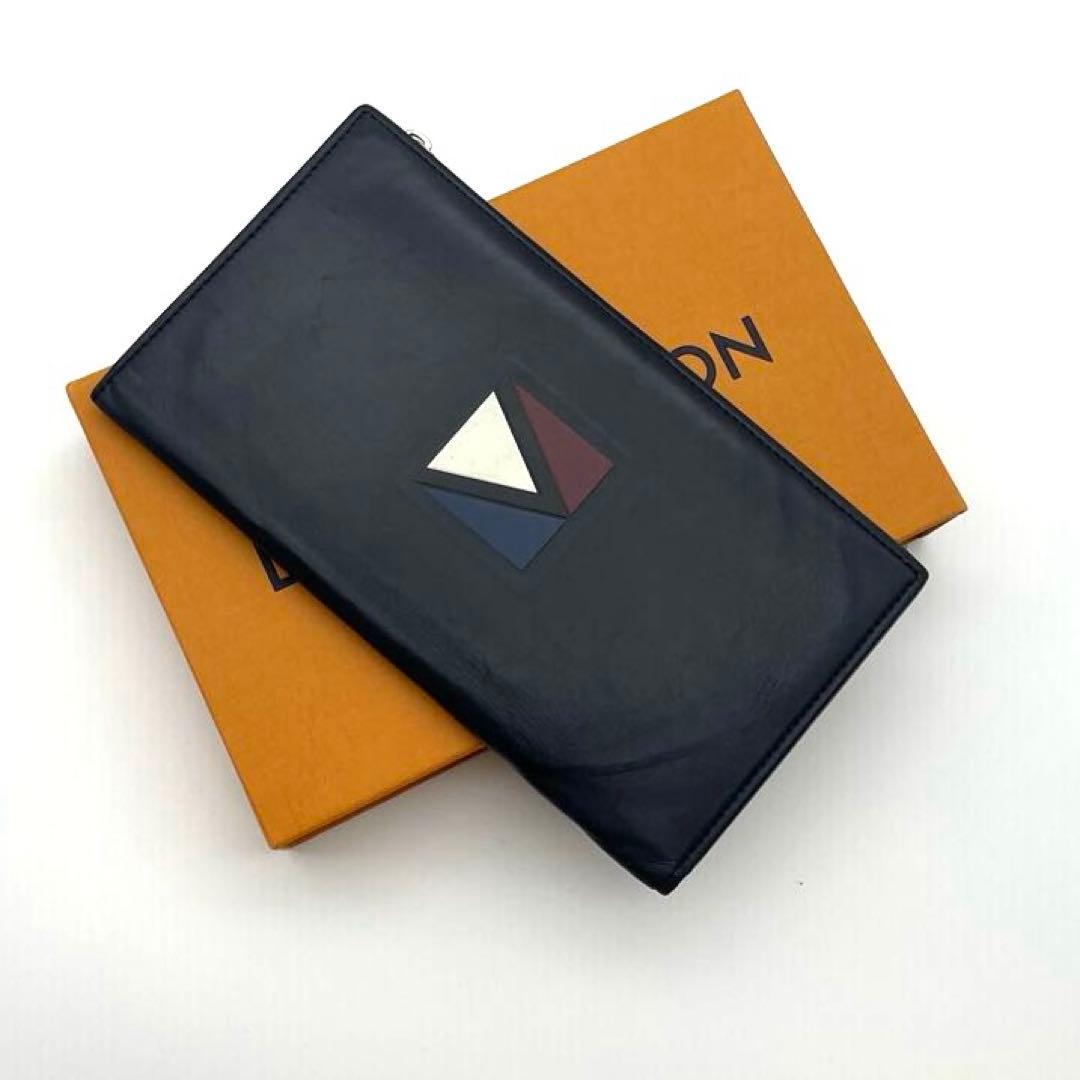 ルイ ヴィトン 二つ折り財布 M61251 Vライン レザー ネイビー 長財布