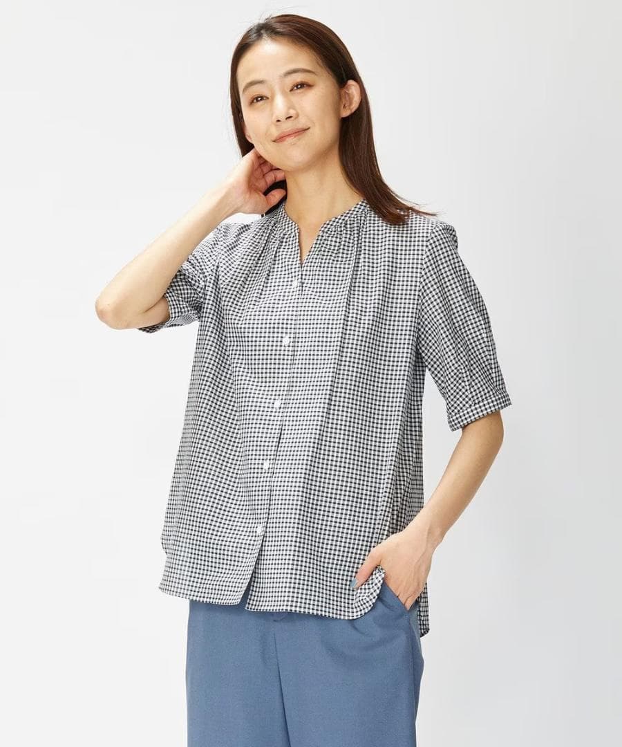 ［未使用］J.PRESS BEZ コットンリネン ギンガム ブラウス