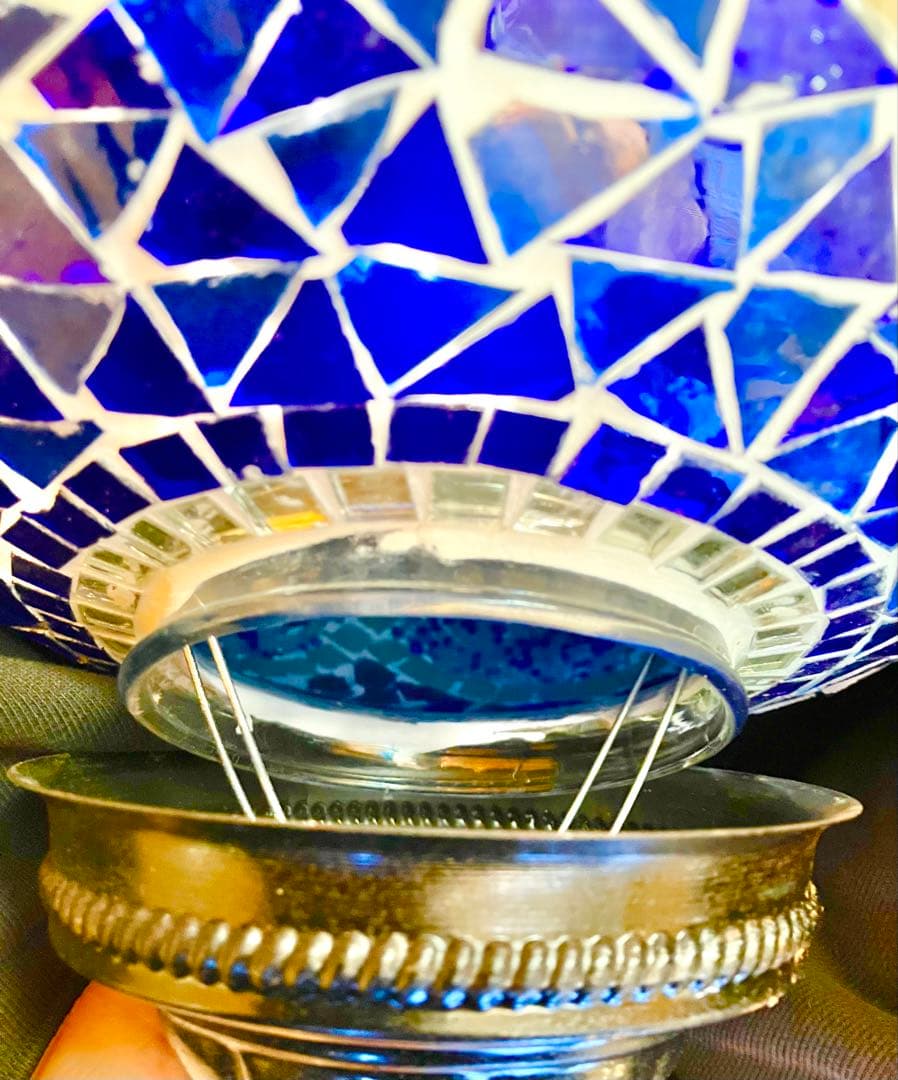 トルコランプ 美品 希少 吊り下げ ブルー　青　ガラスビーズ 引掛シーリング