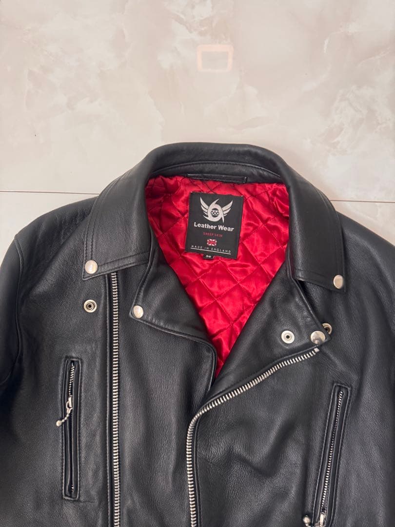 666ブラック ダブルライダースジャケット 36