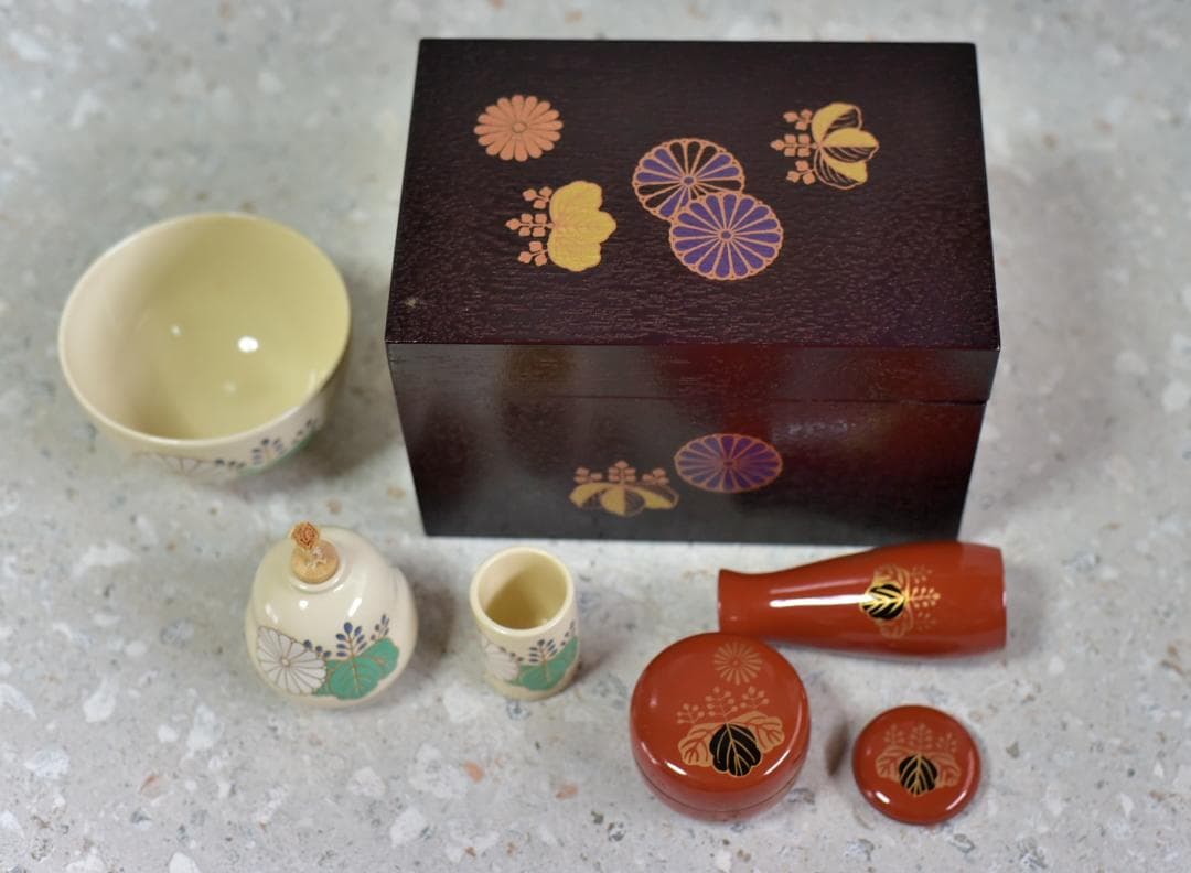 利休茶箱セット（7点）【極上品】高台寺、お稽古　紙箱　お茶道具