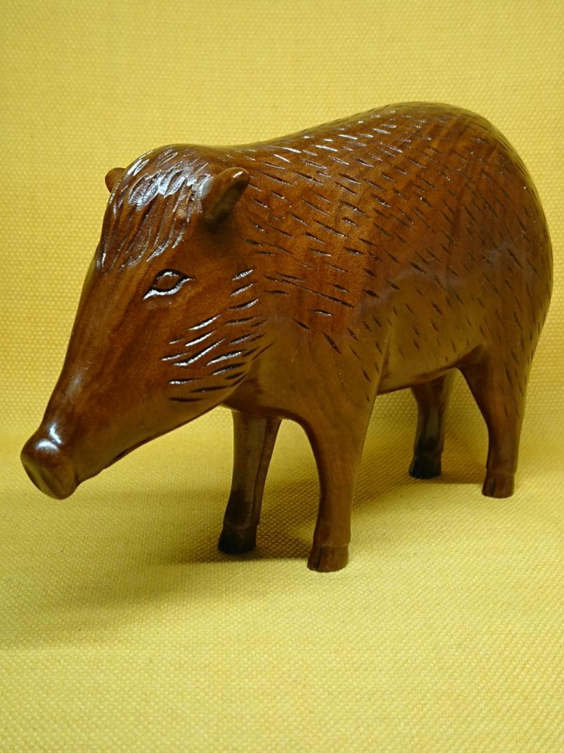 ビンテージ　ブタ　イノシシ　木彫り　置物　インテリア　工芸品　美術品　A2556