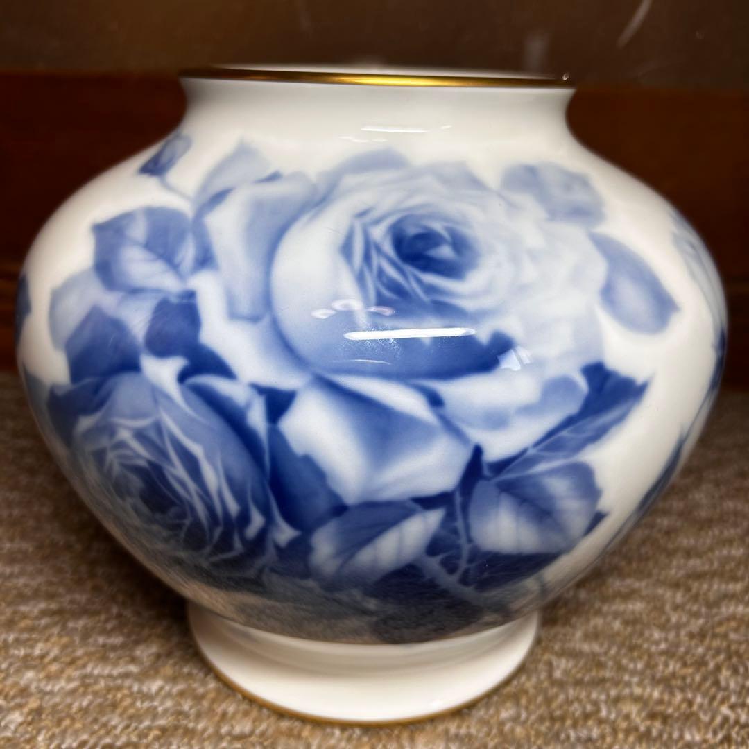 【未使用】大倉陶園 花瓶 ブルーローズ 20cmフラワーベース