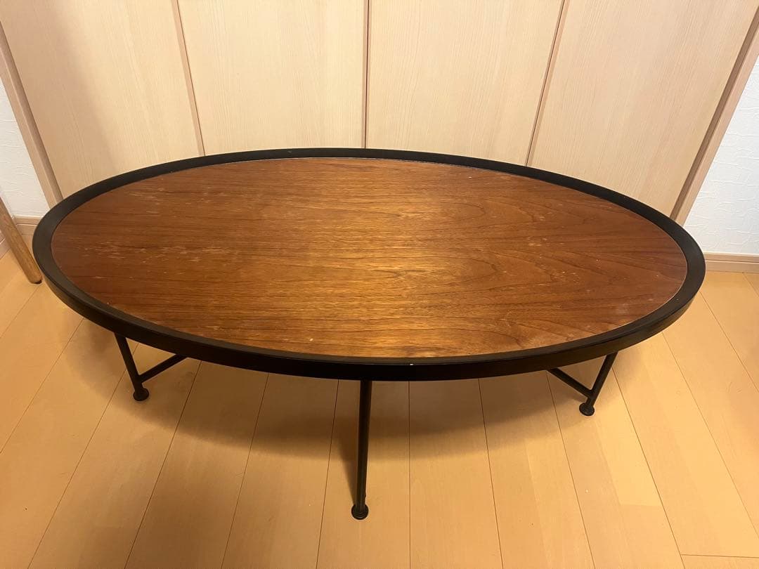 楕円形木製座卓 スチール脚