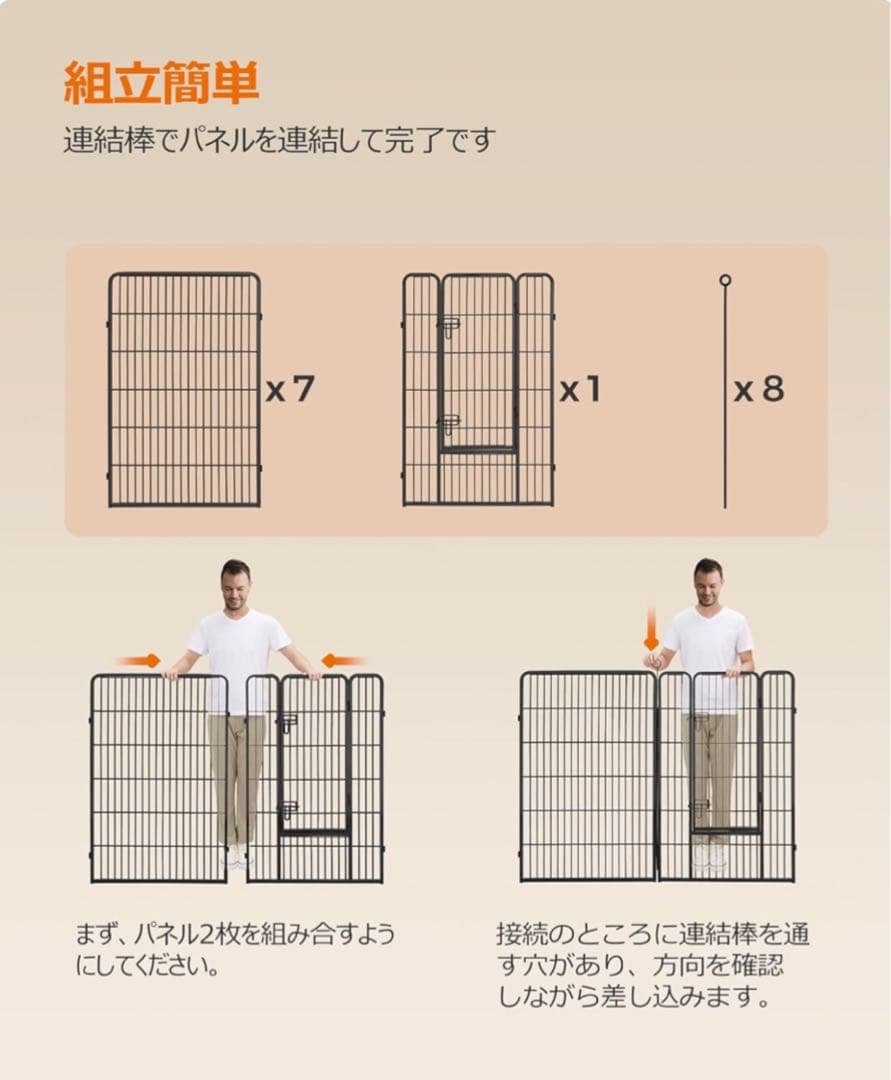 新品スチーム製組立簡単大型ペットサークル高さ120cm 超大型犬用 パネル8枚