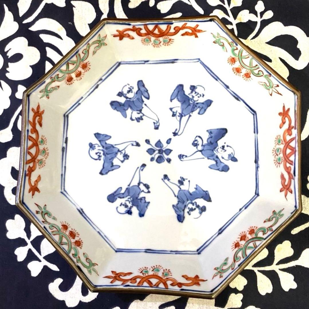 京焼　加藤雲泉　唐子八角皿　二枚組　京都　清水焼　① 高級食器　お正月・お祝いに